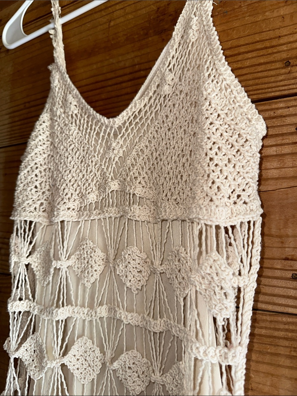 Rebellion Cream Crochet Midi Dress with V-Neck - Picture 2 of 10